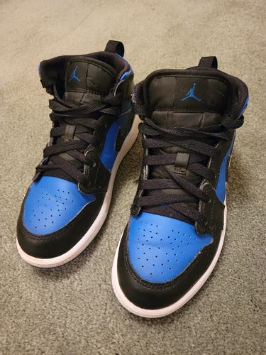 Nike Jordan 1 Mid "Black Royal Blue" Kid's 1Y (Big Kids / Youth) Air Jordan Shoes