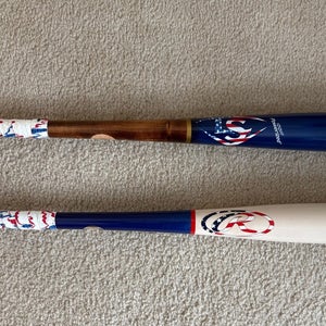 Two LIKE NEW 33' power bats: Louisville Slugger MLB C271 / Rawlings Maple Ace 243 Big Stick
