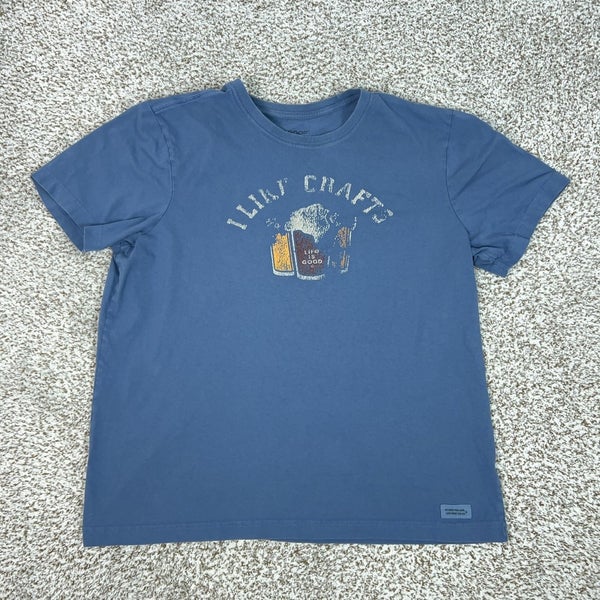 Life Is Good Shirt Mens Large Blue I Like Crafts Beer Graphic Tee T Crusher Logo
