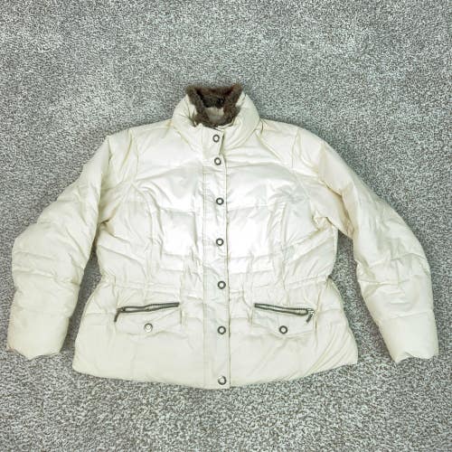 Eddie Bauer Jacket Womens 2X White Goose Down Puffer Faux Fur Collar Winter Coat