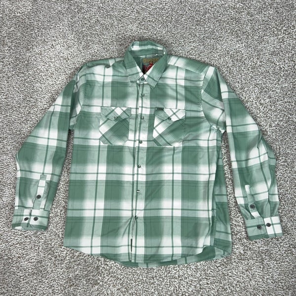 Dixxon Shirt Mens XL Green Plaid Flannel Long Sleeve Snap Casual Sea Glass Heavy