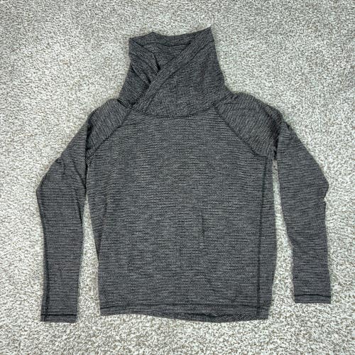 Lululemon Shirt Womens Medium Gray Long Sleeve Cowl Neck Striped Yoga Gym Run