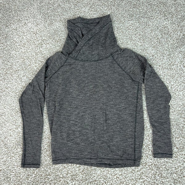 Lululemon Shirt Womens Medium Gray Long Sleeve Cowl Neck Striped Yoga Gym Run