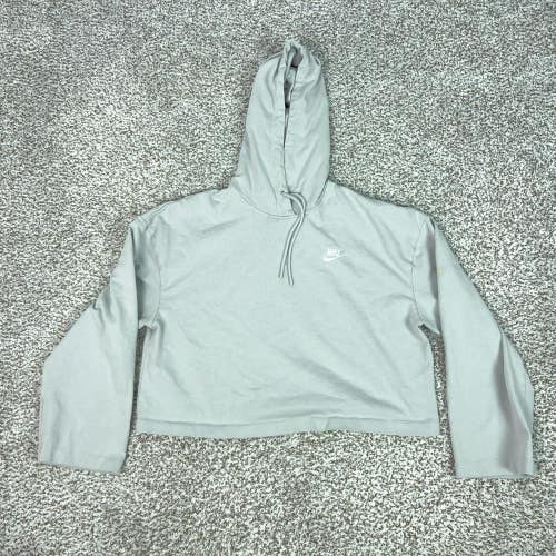 Nike Hoodie Womens Medium Gray Pullover Cropped Cotton Sweatshirt Small Logo