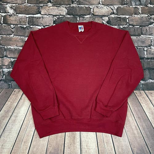 Vintage Russell Athletic Blank Essential Sweatshirt Mens XL Red Crewneck USA 90s