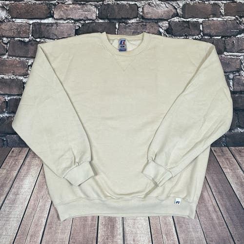 Vintage Russell Athletic Blank Plain Crewneck Sweatshirt Mens XL Beige Brown