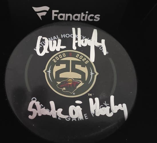 Wild Quinn Hughes Signed Auto Autograph 25th Anniversary Puck "State of Hockey"