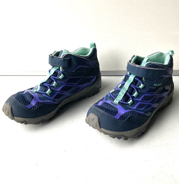 Merrell Moab Mid Kids/Boys/Girls Purple Dry Waterproof Mid Boots Shoes ~ Size 3