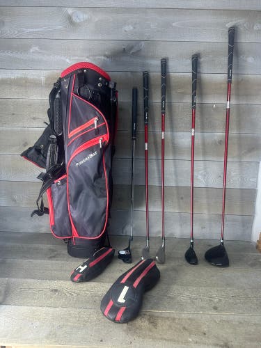 PowerBilt Junior Teen Red Series Complete Golf Club Set 5 Clubs Stand Bag RH