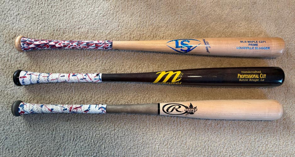 Like New 3 bats Maple BBCOR (-3) 28 oz 31"  LS C271 / Rawling Maple Ace / Marucci Pro