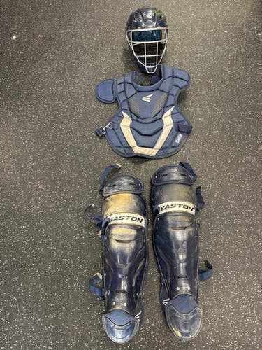 Used Easton GAMETIME COMPLETE SET Catchers Helmet w/Mask Navy Blue One Size 11849-S000036662