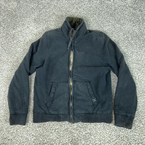 Abercrombie Fitch Jacket Mens Large Blue Indigo Lake Faux Fur Lined Bomber Y2K