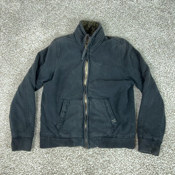 Abercrombie Fitch Jacket Mens Large Blue Indigo Lake Faux Fur Lined Bomber Y2K