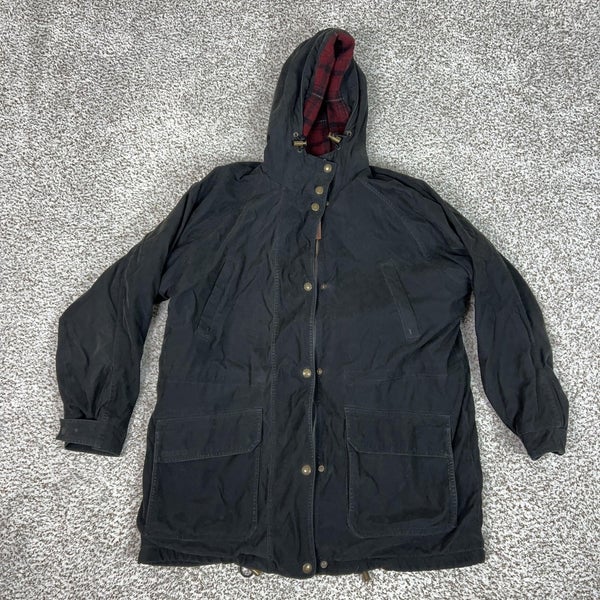 Woolrich Coat Womens Large Black Hooded Wool Lined Parka Jacket Outdoor Gorp