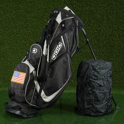 OGIO VISION STAND BAG  8 WAY GOLF BAG, BLACK / GRAY ~ USA FLAG!