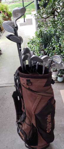 FULL SET WOMENS 14 PIECE LH STARTER GOLF SET 4 WOODS 8 IRONS PUTTER & 4 WAY BAG