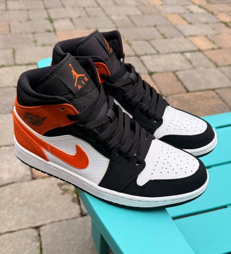 MENS NIKE AIR JORDAN 1 MID SHATTERED ORANGE/BLACK/WHITE ATHLETIC SNEAKERS Size 7