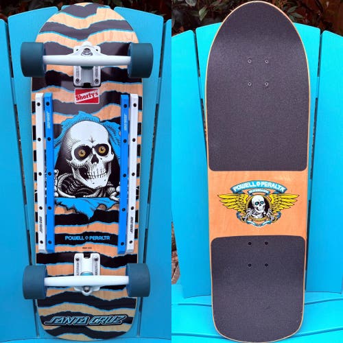 Powell Peralta Ripper 10" Natural/Blue Custom Complete Skateboard Bullet Trucks