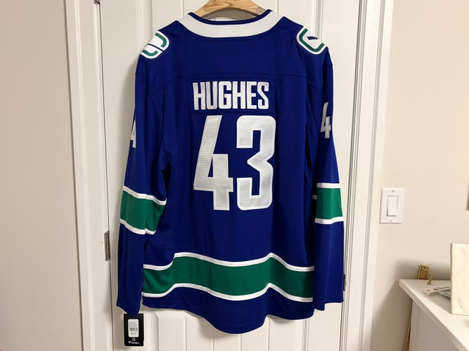 BNWT Authentic Fanatics Vancouver Canucks Quinn Hughes Blue Orca Jersey Size 3XL