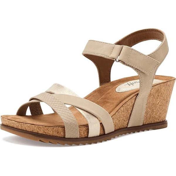 Eurosoft by Sofft Talia Sandals Women's 8 Beige Ankle Strap Wedge Heel HAWK358