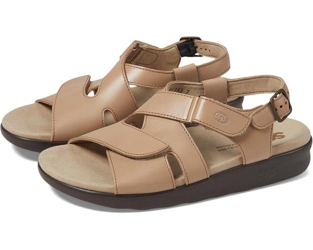SAS Huggy 1570-101 Sandal Women 7 Truffle Leather Adjustable Cross Strap VER1240