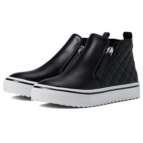 Steve Madden Viceyq Sneakers Girls 8 Black Quilted Round Toe Side Zipper HTAT407