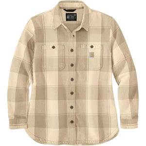 Carhartt Shirt Jacket Women's 2X Plus Oat Milk Plaid 100% Cotton Collared JAX795