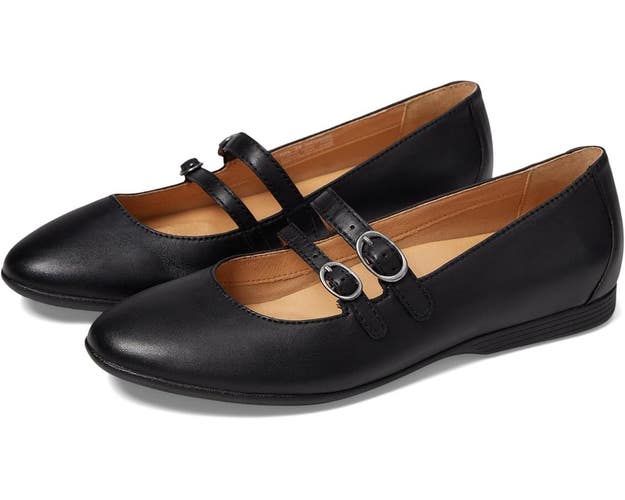 Dansko Leeza Flats Women's 10.5-11 Black Nappa Leather Adjustable Strap HAWK2359