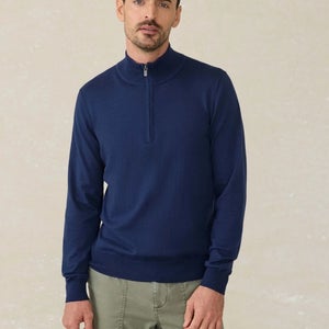 Faherty Movement Sweater Women's Medium Navy Quarter Zip Long Slevee JZZ1074