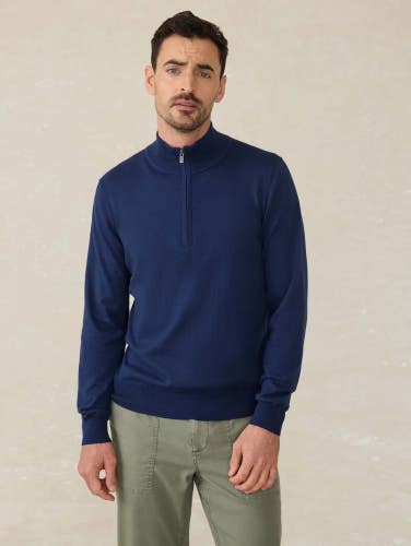 Faherty Movement Sweater Women's Medium Navy Quarter Zip Long Slevee JZZ1074