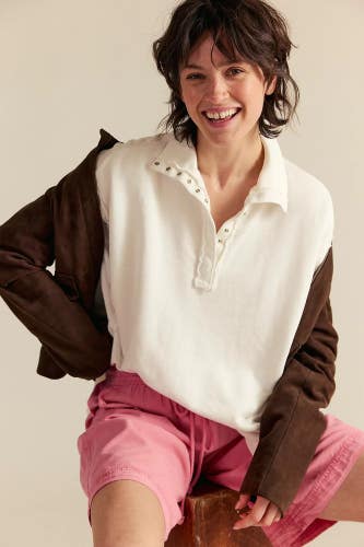 Free People We the Free Camden Sweatshirt Women's XL Optic White Henley JDM2411