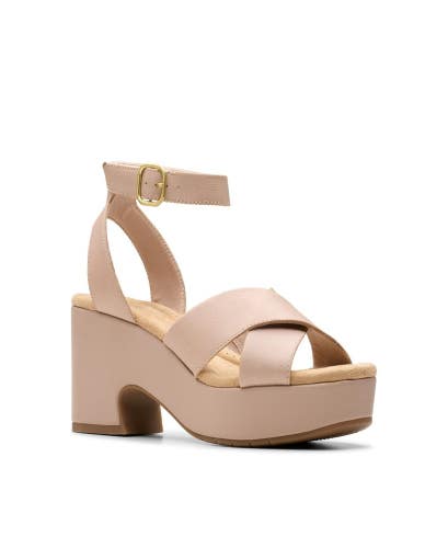 Clarks Nerisa Pearl 26181931 Sandals Women 10 Beige Leather Ankle Strap HAWK2384