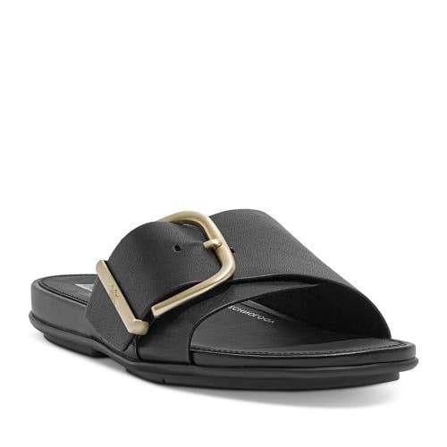 FitFlop Gracie Sandals Women's US 5 Black Leather Maxi-Buckle Slide HAWK2513