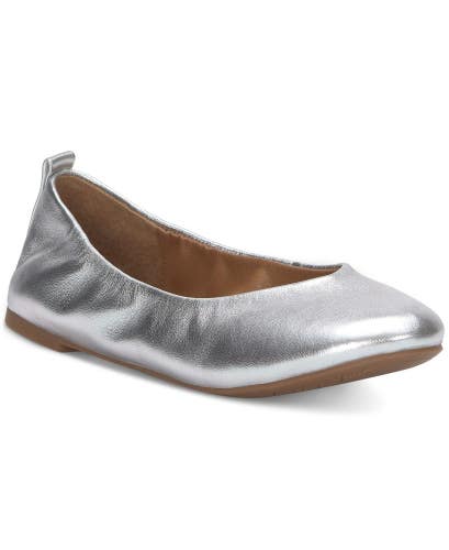 Lucky Brand Emmielou Ballet Flat Women 7.5 Silver Leather Slip-On Shoes HAWK2464