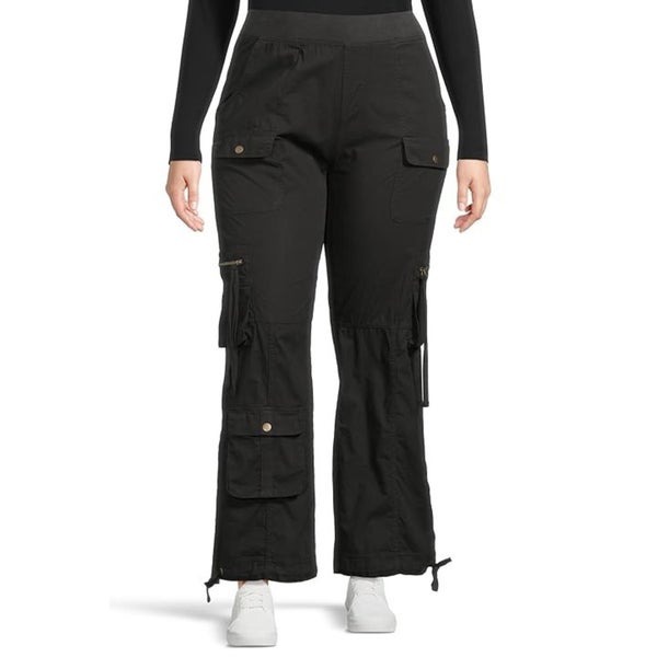 XCVI Poplin Chaucer Cargo Pants Women's Large Black Stretch Straight Leg JZZ1071