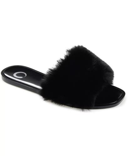 Journee Collection Dusk Sandals Women's 8 Black Faux Fur Open Toe Slide HAWK2506