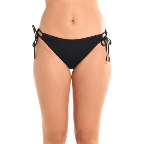 La Blanca Island Goddess Bikini Bottom Women's 6 Black Side Tie Hipster JDM2444
