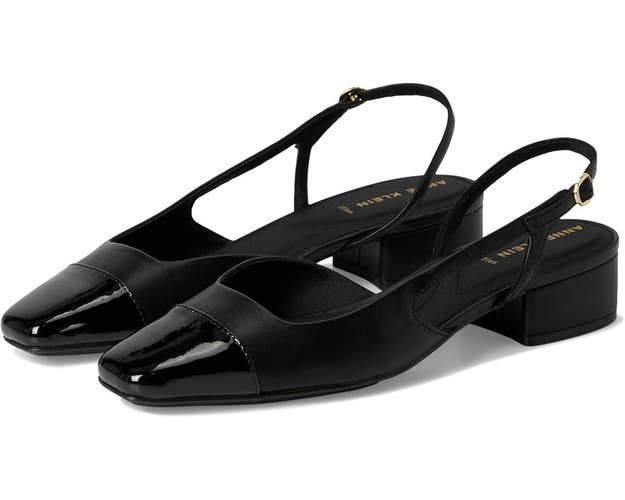 Anne Klein Nia Flats Women US 8 Black Faux Leather Square Toe Slingback HAWK2370