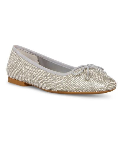 Steve Madden Steffie-R Flat Women's US 7.5 Silver Rhinestone Slip-On HTAT412