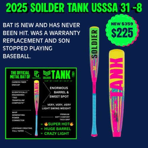 2025 Tank Composite USSSA Certified Bat (-8) 28 oz 31" (New)