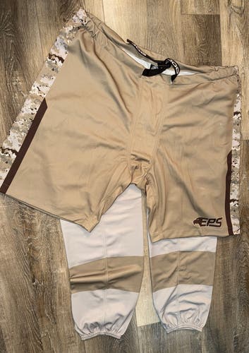 USED TOLEDO WALLEYE MILITARY HOCKEY PANT COVER UPS SIZE  ADULT LARGE & 1 PAIR OF USED MILITARY SOCKS