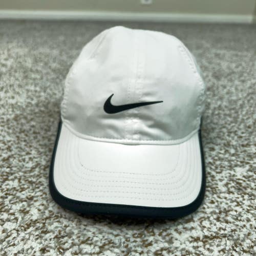 Nike Hat Cap Strap Back Mens One Size White Featherlight Dri-FIT Running Swoosh