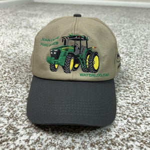 Vintage K Products John Deere Hat Cap Snap Back Mens One Size Beige Tractor 90s