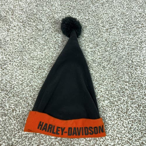 Harley Davidson Hat Beanie Mens One Size Black Orange Fleece Pom Winter Biker