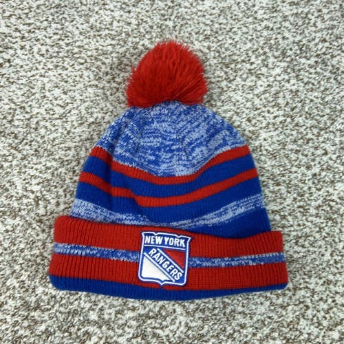 New York Rangers Hat Beanie Mens One Size Blue Red NHL Hockey Pom Cuffed Knit