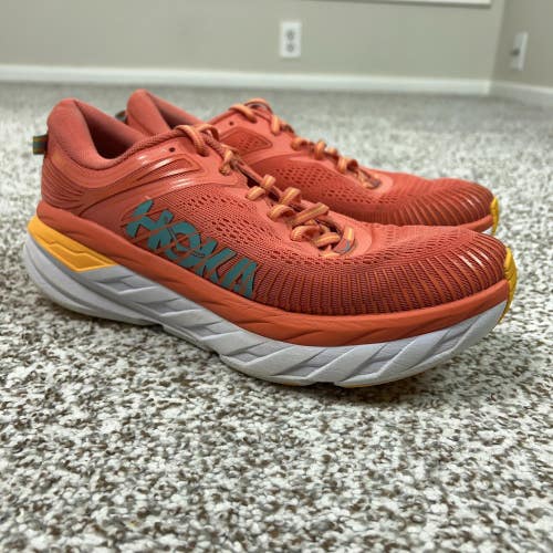 Hoka One One Shoes Womens Size 9 Orange Bondi 7 Running Cushioned Sneakers Walk