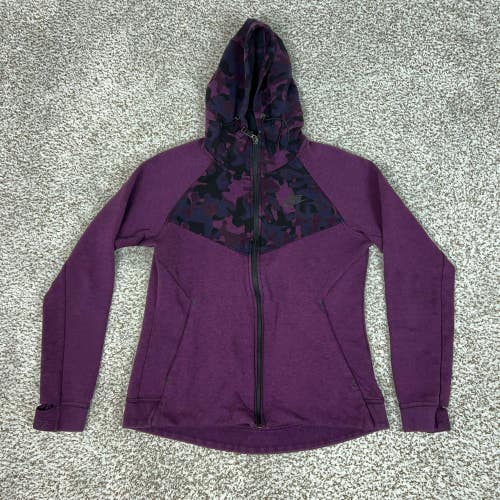 Nike Jacket Womens Medium Purple Full Zip Camo Panel Tech Fleece Thumbholes Logo