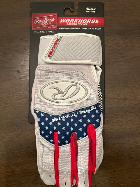 Medium “Stars and Stripes” Rawlings Adult Workhorse Batting Gloves (New)