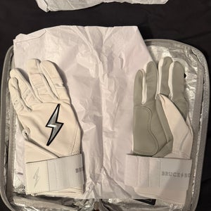White Bruce Bolt Batting gloves w/ Yellow armsleeve