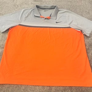 Nike Golf polo shirt color block orange and grey.